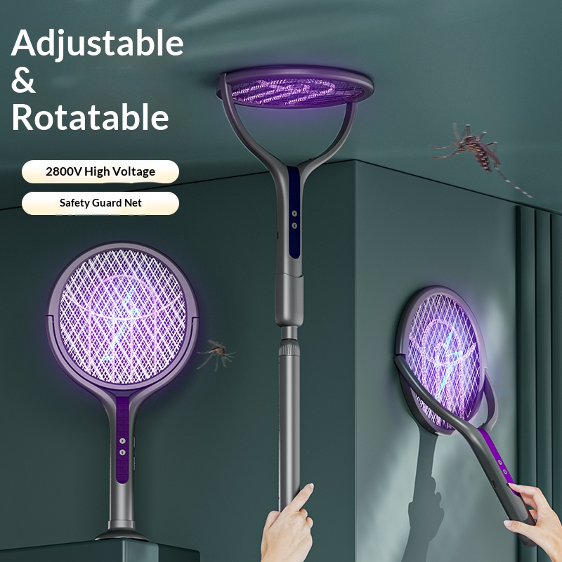 Head Racket Boom - Rotating Head Bug Zapper Racket Rechargeable