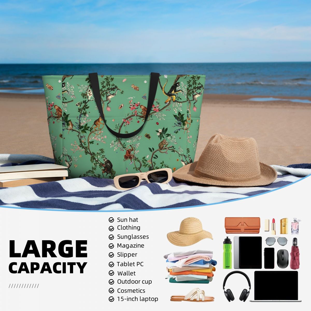 Monkey World Green Beach Tote  - огляд і ціна Yoga Fitness World